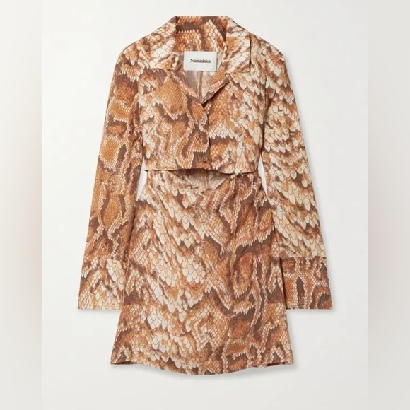 New! NANUSHKA Tess Cutout Snake-Print Satin Mini Dress 🤎 XS NWT! - Picture 8 of 16